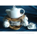 ceramic tea sets with wooden stand and porcelain coasters